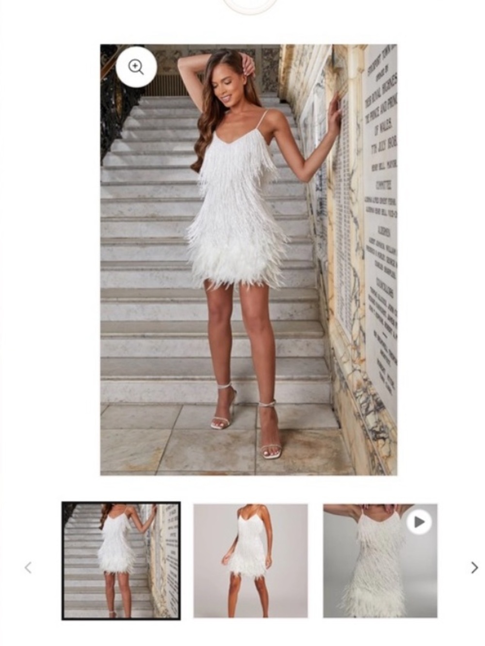 White Feather Fringe Mini Dress NWOT